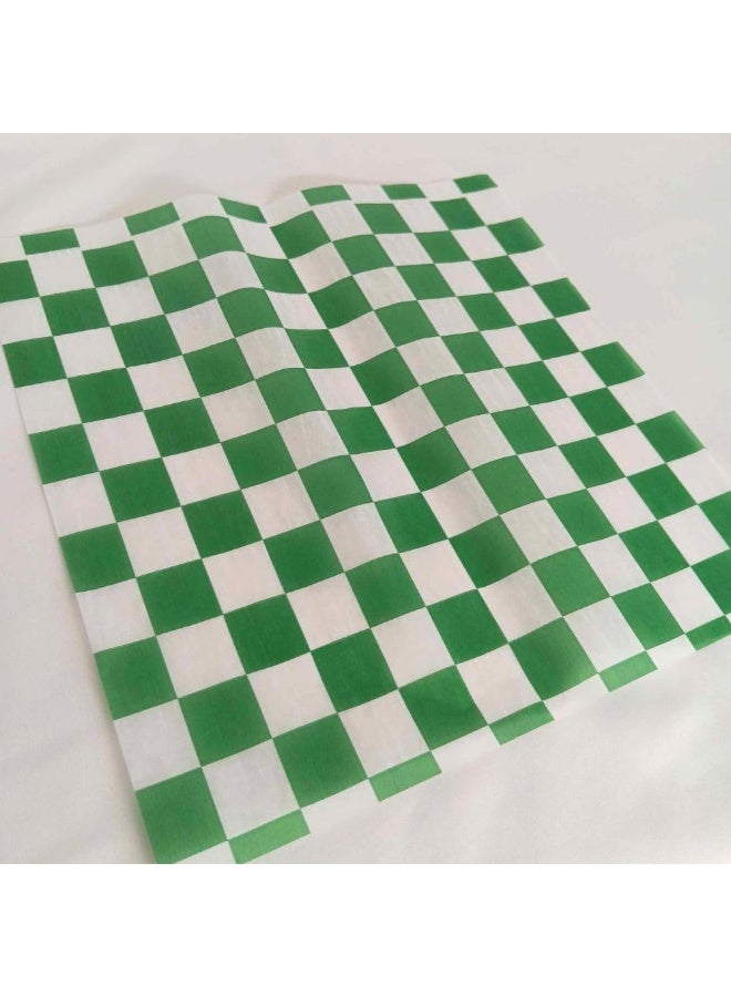 Oasis Supply, Deli Paper Sheets Sandwich Wrap Paper - Food Wrapping Grease Resistant Checkered Basket Liners, 12" x 12" (Green Checkered, 1000 Count) - Image 1