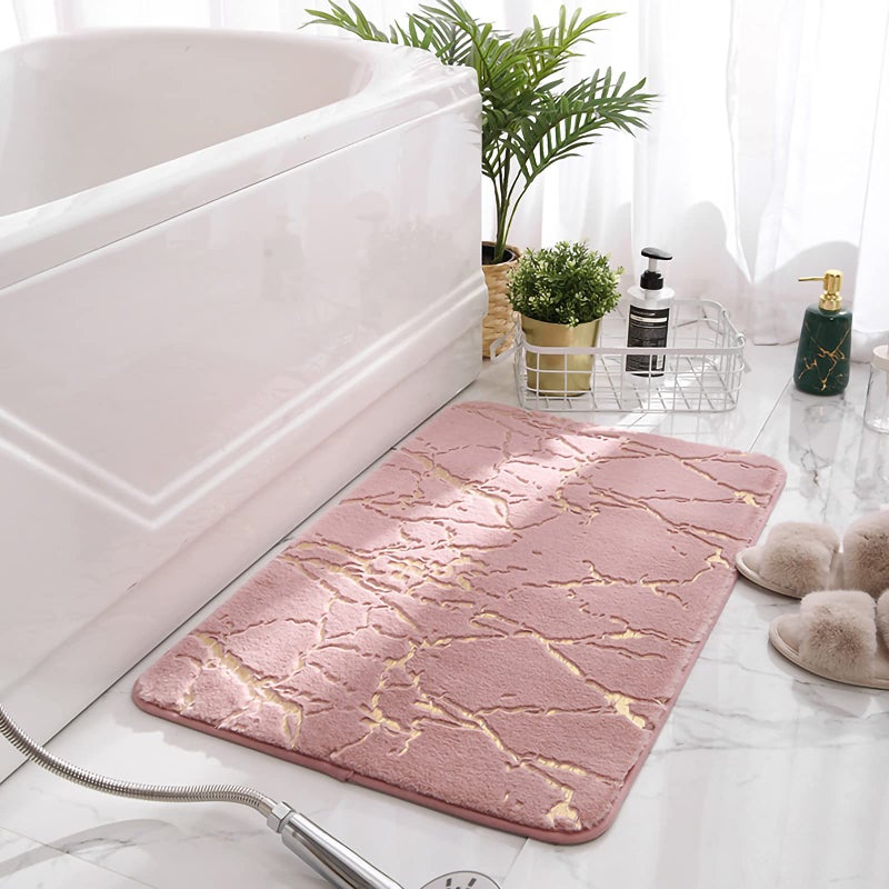 Eanpet Marble Bathroom Rugs Nonslip Pink Bathroom Mats Ultra Soft Washable Bath Mats for Bathroom Floor Mats Carpet Water Absorbent Shower Rug Decoration for Kitchen Bedroom Living Room - Image 1