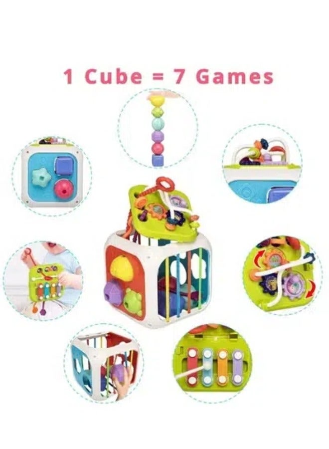 Montessori Toys for 1 to 3-Year-Old Boys Girls Toddlers,  Baby Activity Center Shape Sorter 7 in 1 Sorting Box,Sorting & Stacking Toys for Toddlers and Kids Preschool, Educational Toys, Color Recognition Stacker Shape Sorter, Learning Puzzles Gift  - Image 4