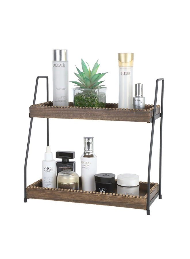 Gurfuy Bathroom Vanity Organizer 2-Tier Wood Countertop Storage Counter Shelf for Makeup Skincare Perfume Jewelry Tray Spice Rack Brown - Image 1