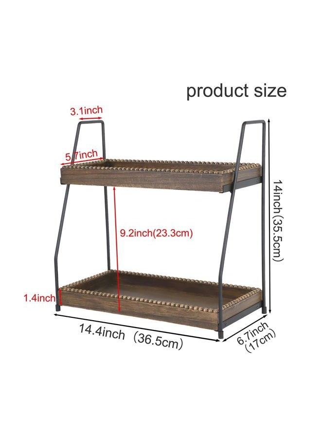 Gurfuy Bathroom Vanity Organizer 2-Tier Wood Countertop Storage Counter Shelf for Makeup Skincare Perfume Jewelry Tray Spice Rack Brown - Image 2