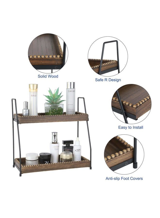 Gurfuy Bathroom Vanity Organizer 2-Tier Wood Countertop Storage Counter Shelf for Makeup Skincare Perfume Jewelry Tray Spice Rack Brown - Image 3