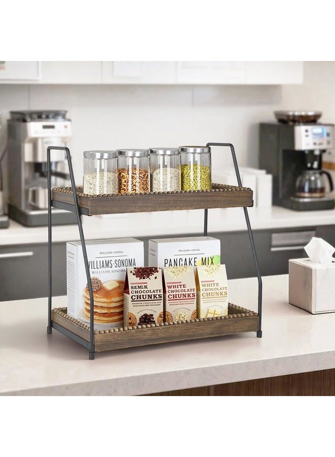 Gurfuy Bathroom Vanity Organizer 2-Tier Wood Countertop Storage Counter Shelf for Makeup Skincare Perfume Jewelry Tray Spice Rack Brown - Image 5