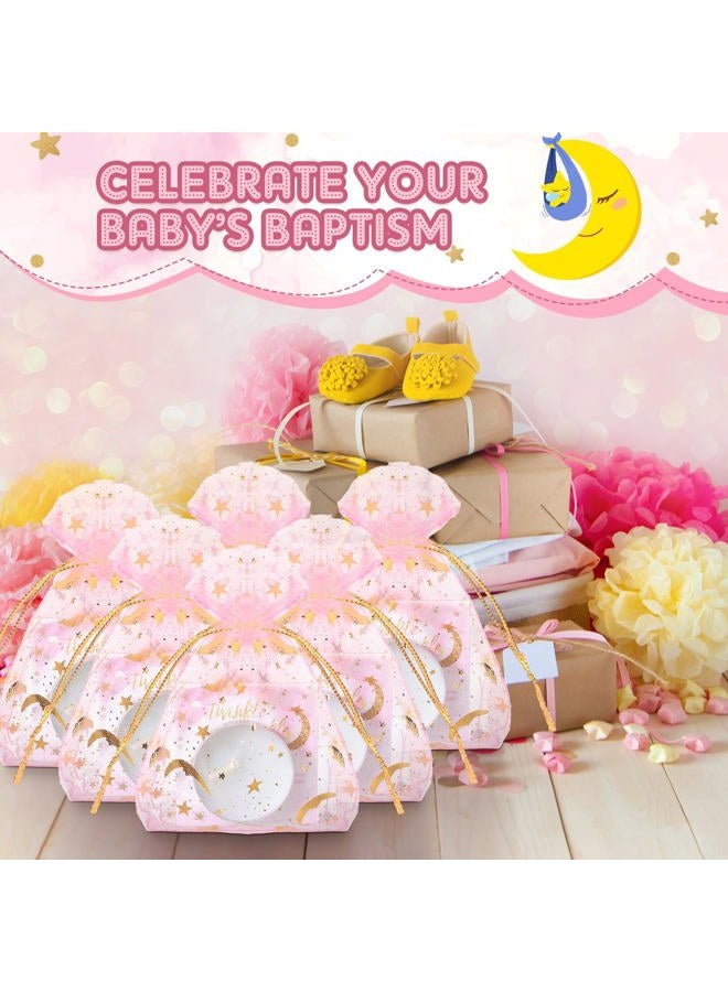 Datanly 50 Sets Baby Shower Candle Favors 50 Pcs Tea Light Candles for Guests with 50 Pcs Moon Star Organza Bags and 50 Pcs Little Star Thank You Tags Party Favors for Baby Gender Reveal (Pink) - Image 3