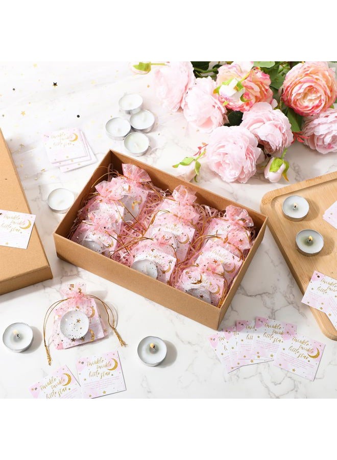 Datanly 50 Sets Baby Shower Candle Favors 50 Pcs Tea Light Candles for Guests with 50 Pcs Moon Star Organza Bags and 50 Pcs Little Star Thank You Tags Party Favors for Baby Gender Reveal (Pink) - Image 5