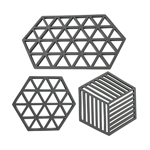 Mockery PVC Trivets Mats for Dishes and Pots, Trivets Hot Pads for Table Countertops, Heat Resistant Trivets, Kitchen Pot Mat Table Décor trivets Pads for Bowl Dish Cooking Dining Set (3PCS, Grey) - Image 1