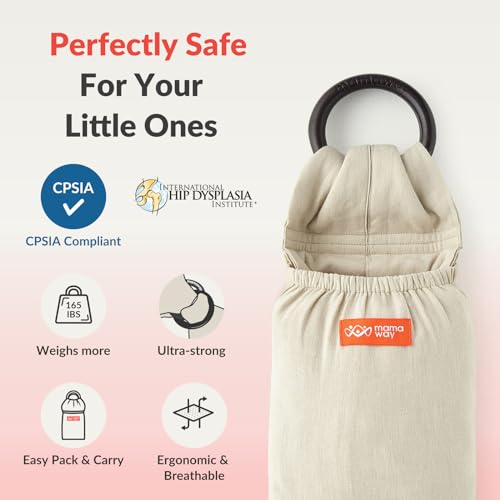 Mamaway Baby Ring Sling Carrier - Newborn and Toddler Sling (Supports up to 165lbs), IHDI Certified, Rayon & Linen Made, Soft & Breathable, Nylon 66 Safety Rings, Storage Pocket Design, Khaki - Image 2