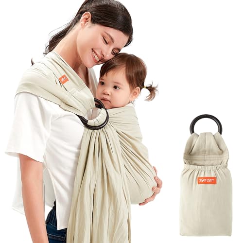 Mamaway Baby Ring Sling Carrier - Newborn and Toddler Sling (Supports up to 165lbs), IHDI Certified, Rayon & Linen Made, Soft & Breathable, Nylon 66 Safety Rings, Storage Pocket Design, Khaki - Image 1