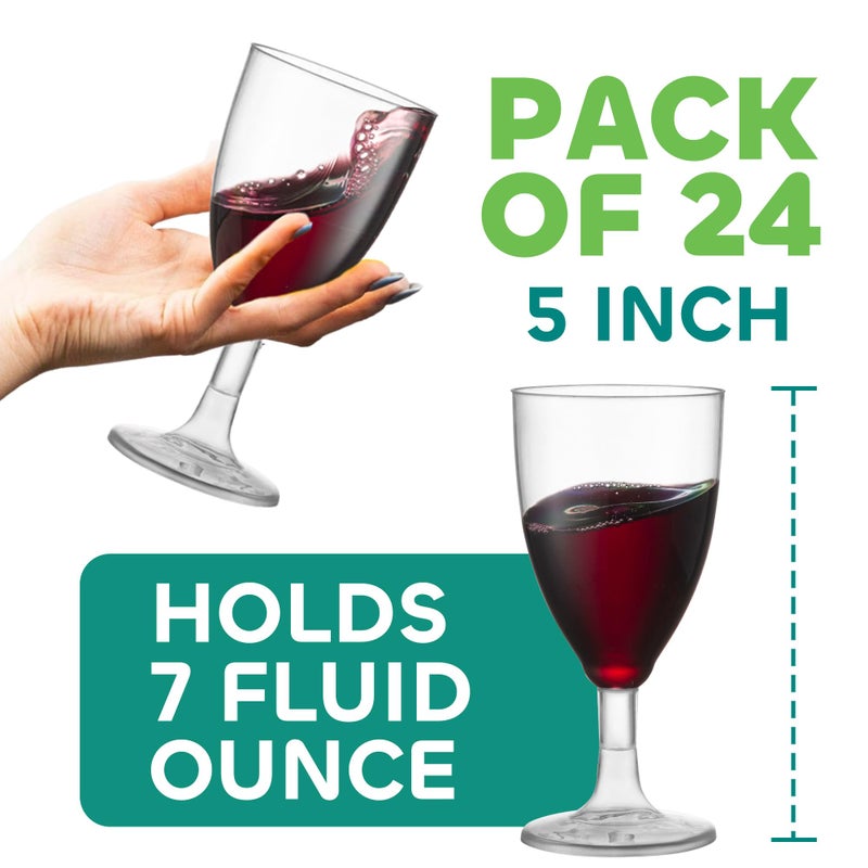 JoyServe 24 Plastic Wine Glasses Disposable - 7 Oz Clear BPA-Free Plastic Glasses with Stem, Reusable Party Wine Cups for Outdoor Parties, Weddings, Toasts, Drinks, Catering (Bulk Pack of 24) - Image 2