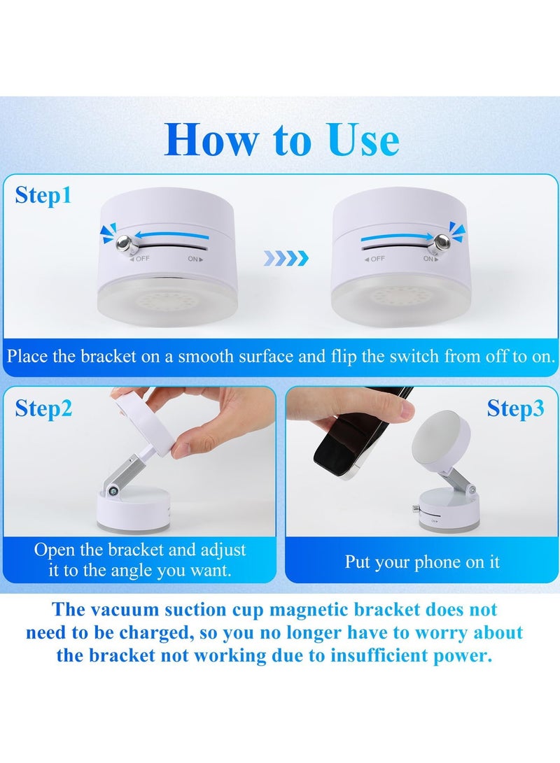 DIGI CORE Vacuum Magnetic Suction Phone Holder, 2025 New Magnetic Suction Phone Mount, Foldable Portable Double-Sided Vacuum Magnetic adsorption Adjustable Mobile Phone Holder For All Phones White - Image 4