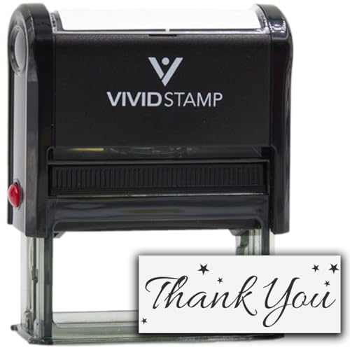 Vivid Stamp Thank You w/Stars Self Inking Rubber Stamp (Black Ink) - Medium - Image 1