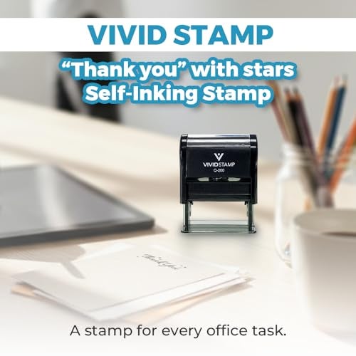 Vivid Stamp Thank You w/Stars Self Inking Rubber Stamp (Black Ink) - Medium - Image 2