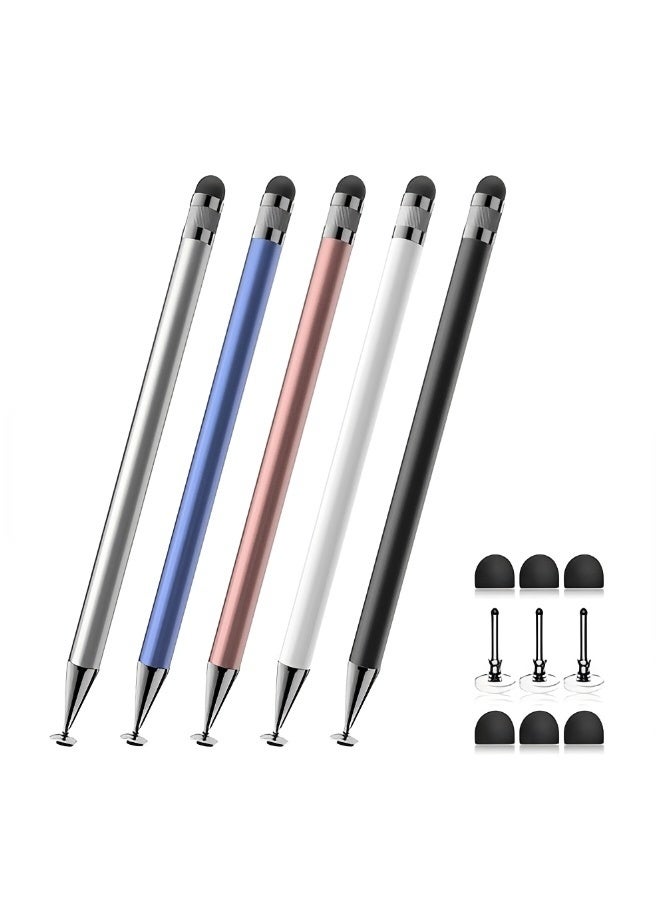 Stylus 5 PCS 2-in-1 Stylus Pen for Touch Screen High Precision and Sensitivity Suitable for iPhone/ipad/Android Tablets Compatible with All Touch Screens (Black/White/Blue/Rose Gold/Silver) - Image 3