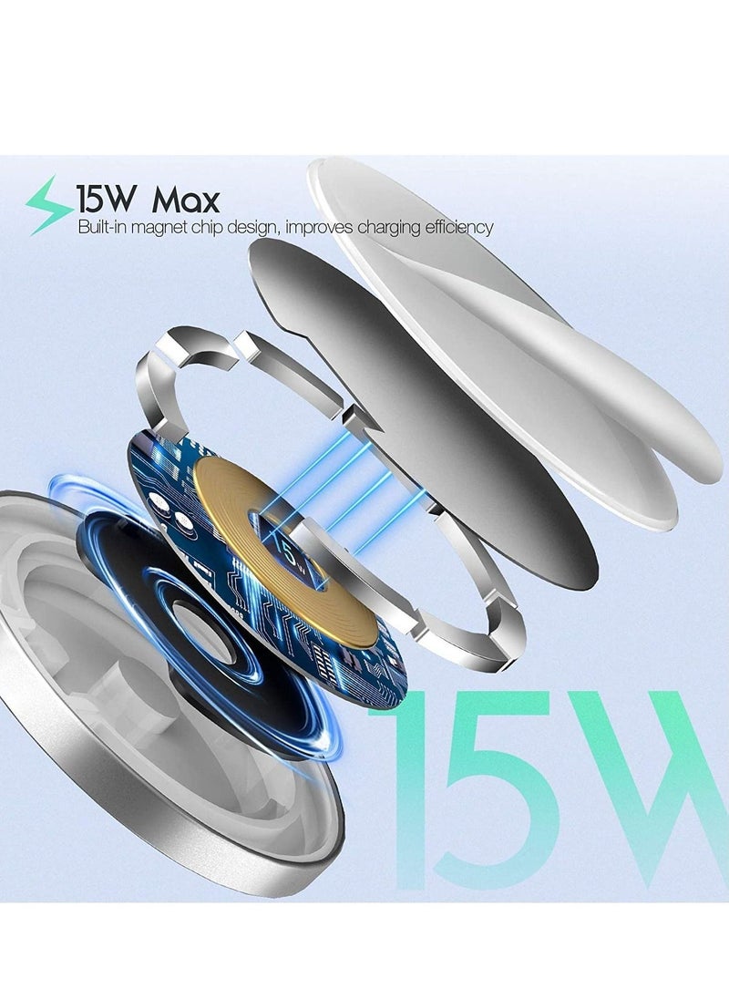 Magnetic Wireless Charger,15W Max Wireless Charging Pad with USB-C 20W PD Adapter, Compatible with MagSafe Charger for iPhone 14/14 Pro/14 Plus/14 Pro Max/iPhone 13/13 Mini/13Pro max,Silver