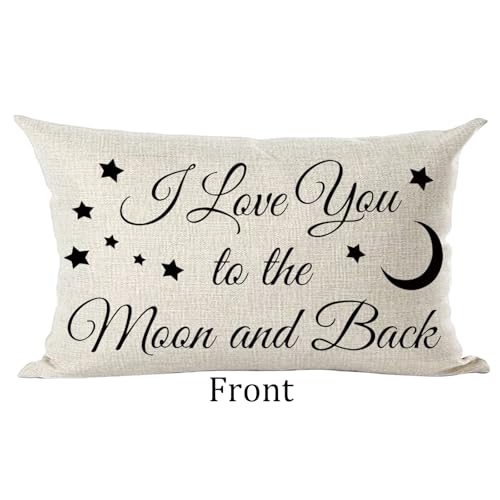 Ramirar Black Word Quote I Love You to The Moon and Back Stars Inspirational Decorative Lumbar Throw Pillow Cover Case Home Living Room Bed Sofa Car Cotton Linen Rectangular 12 x 20 Inches - Image 2