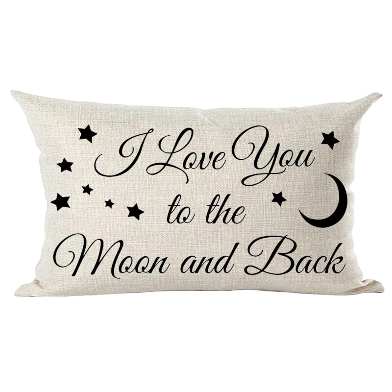 Ramirar Black Word Quote I Love You to The Moon and Back Stars Inspirational Decorative Lumbar Throw Pillow Cover Case Home Living Room Bed Sofa Car Cotton Linen Rectangular 12 x 20 Inches - Image 5