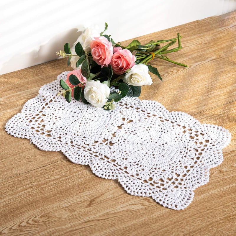 Eiyye 2Pieces Handmade Cotton Crochet Doilies Rectangle Lace Table Crochet Placemats 106x169 Inch White