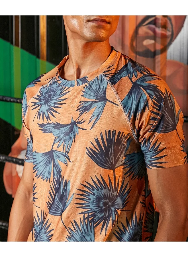 Campus Sutra CS Life Men's Tan Brown Foliage Activewear T-Shirt For Casual Wear | Crew Neck | Short Sleeve | Anti-Odor | Dri-Fit | Jersey T-Shirt Crafted With Comfort Fit & High-Performance