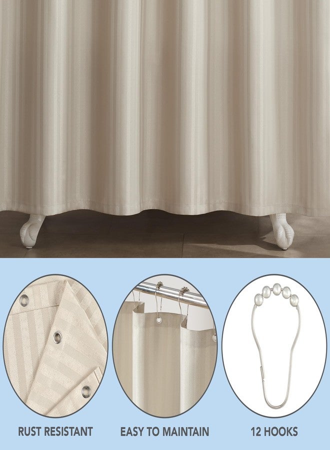 Arkwright, LLC Arkwright Bathroom Shower Curtain Set - Stainless 12 Metal Hooks, Modern Damask Woven Washable Fabric with Weighted Hem & Rust-Proof Grommets, 210 GSM Heavy Duty, 72 x 72 in, Almond Milk - Image 3