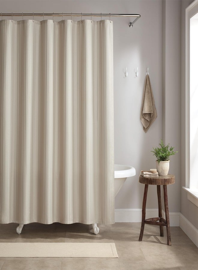Arkwright, LLC Arkwright Bathroom Shower Curtain Set - Stainless 12 Metal Hooks, Modern Damask Woven Washable Fabric with Weighted Hem & Rust-Proof Grommets, 210 GSM Heavy Duty, 72 x 72 in, Almond Milk - Image 1