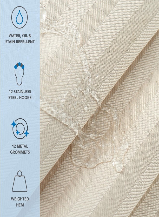 Arkwright, LLC Arkwright Bathroom Shower Curtain Set - Stainless 12 Metal Hooks, Modern Damask Woven Washable Fabric with Weighted Hem & Rust-Proof Grommets, 210 GSM Heavy Duty, 72 x 72 in, Almond Milk - Image 2