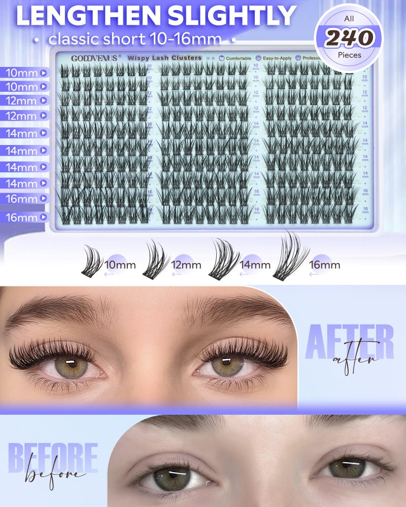 Goddvenus Wispy Lash Clusters Natural Eyelash Clusters No Makeup Look Cluster Eyelash Extensions 10-16mm DIY Lash Extension CC Curve - Image 5