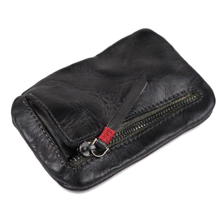 Genuine Leather Coin Purse Vintage Hand-Dyed Black (121#)