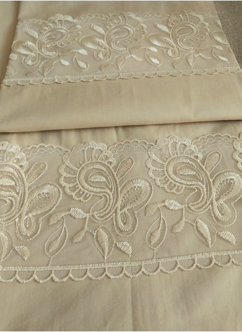 Mahalla cotton bed set without synthetic fibers, 3 pieces, beige with splint