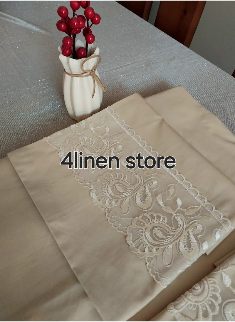 Mahalla cotton bed set without synthetic fibers, 3 pieces, beige with splint