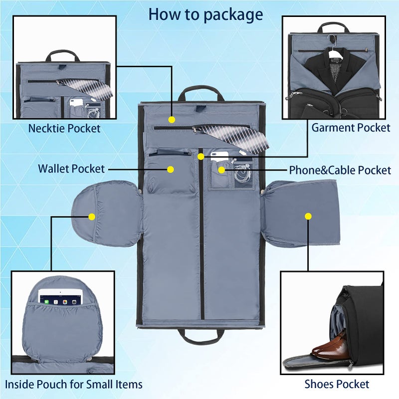 bug BUG Convertible Duffle Garment Bags for Travel Mens Suit with Shoes Compartment Black  - Image 4