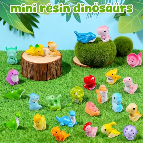 Exasinine 25 Pcs Mini Dinosaur Figurines Set Mini Resin Animals Miniature Dinosaur Figurines for DIY Micro Landscapes Terrarium Fairy Garden Birthday Gift - Image 4