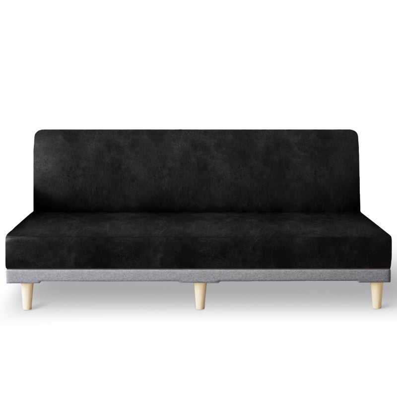 molasofa Leather Like Stretch Futon Slipcover Armless Futon Bed Sofa Cover Furniture Protector with Elastic Bottom, Soft and Washable Futon Cover for Sofa Bed Stay in Placeï¼ˆLargerï¼ŒBlackï¼‰ - Image 1