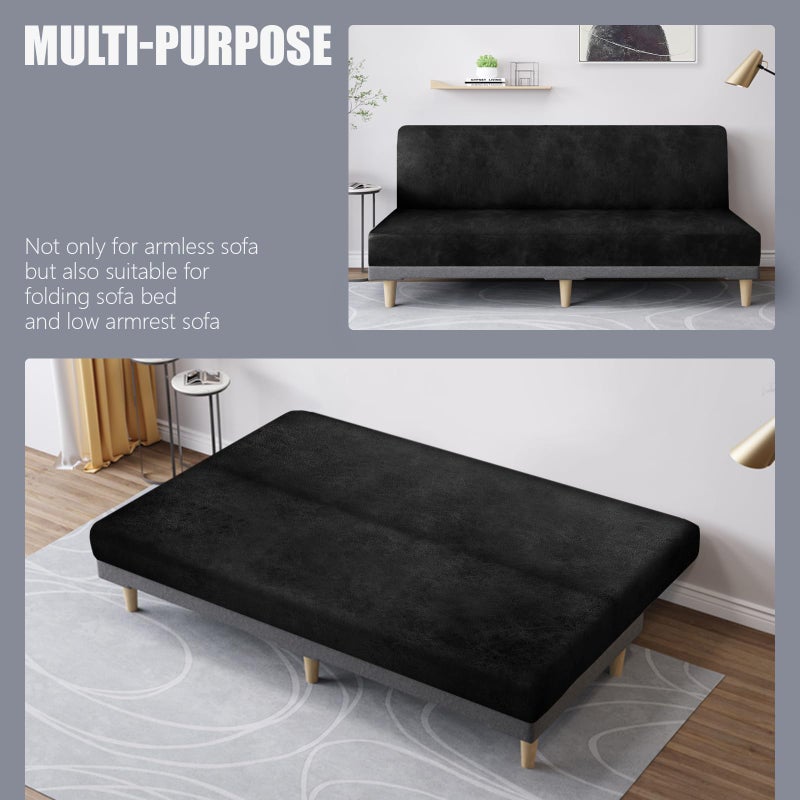 molasofa Leather Like Stretch Futon Slipcover Armless Futon Bed Sofa Cover Furniture Protector with Elastic Bottom, Soft and Washable Futon Cover for Sofa Bed Stay in Placeï¼ˆLargerï¼ŒBlackï¼‰ - Image 5