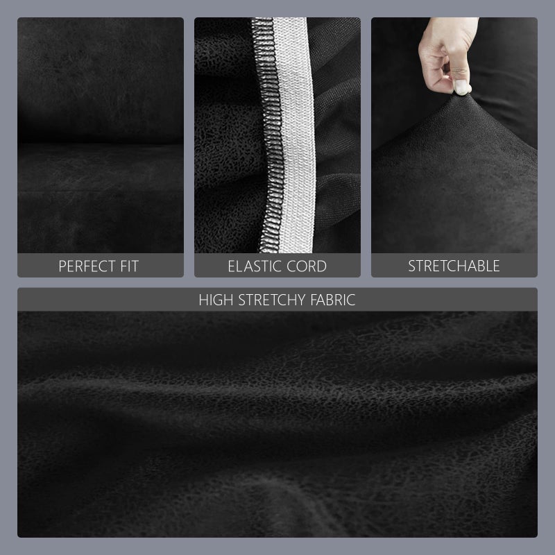 molasofa Leather Like Stretch Futon Slipcover Armless Futon Bed Sofa Cover Furniture Protector with Elastic Bottom, Soft and Washable Futon Cover for Sofa Bed Stay in Placeï¼ˆLargerï¼ŒBlackï¼‰ - Image 4