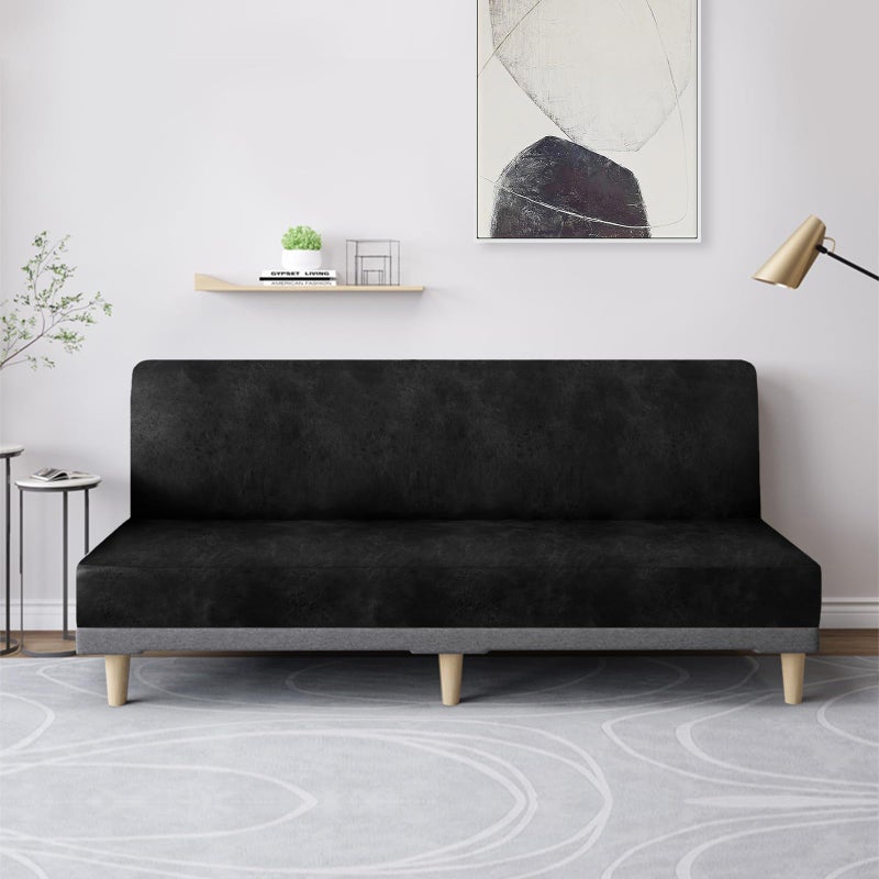 molasofa Leather Like Stretch Futon Slipcover Armless Futon Bed Sofa Cover Furniture Protector with Elastic Bottom, Soft and Washable Futon Cover for Sofa Bed Stay in Placeï¼ˆLargerï¼ŒBlackï¼‰ - Image 3