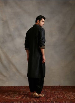 Abhishti Banarasi collared kurta with zari placket-metallic black  - Image 4