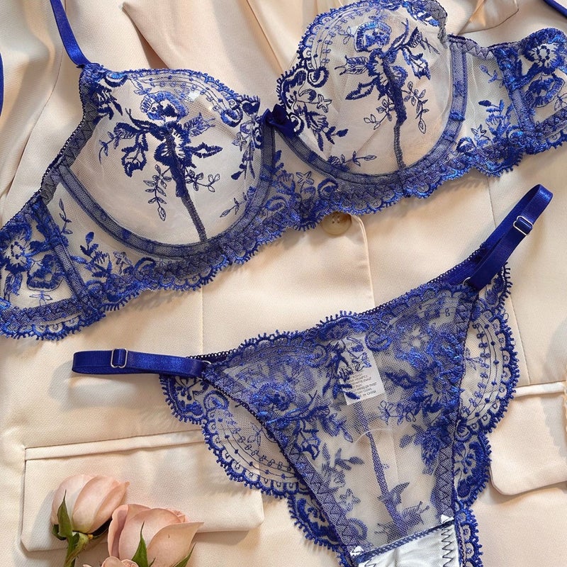 2024 -Selling Overseas Trade Flower Embroider See-Through Mesh , Comfortable, Simple And Elegant Intimates Set - Image 3