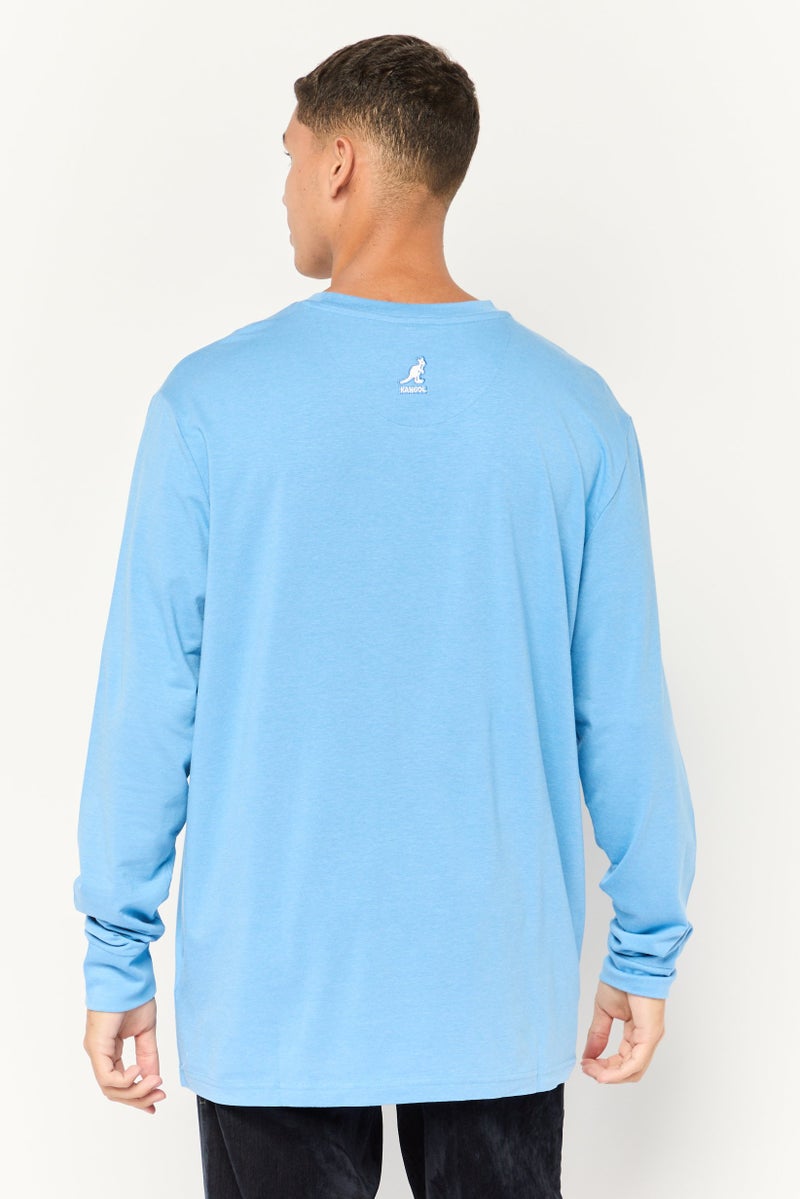 KANGOL Men Crew Neck Long Sleeves Chambray T-Shirt, Steel Blue - Image 4