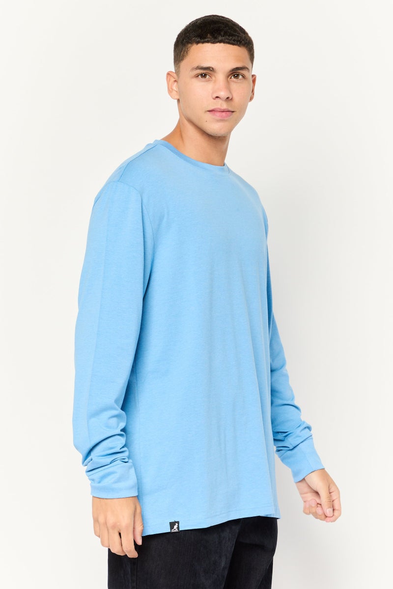 KANGOL Men Crew Neck Long Sleeves Chambray T-Shirt, Steel Blue - Image 3