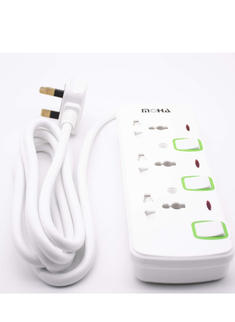 MOHA 3-Way Socket Power Extension White 2meter  - Image 4