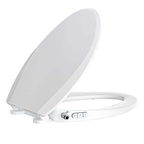 Clirass Bidet Toilet Seat, Soft Close Toilet Seat, Button control Feminine/Posterior Wash Switch, Knob Control Water Pressure,White Bidet Seat Attachment with Brass inlet (Elongated-D) - Image 1
