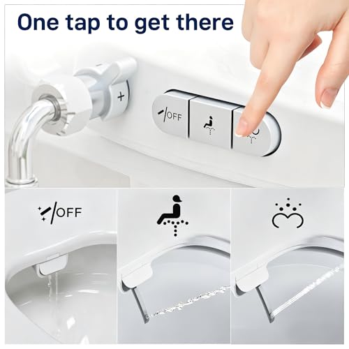 Clirass Bidet Toilet Seat, Soft Close Toilet Seat, Button control Feminine/Posterior Wash Switch, Knob Control Water Pressure,White Bidet Seat Attachment with Brass inlet (Elongated-D) - Image 2