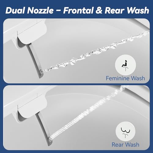 Clirass Bidet Toilet Seat, Soft Close Toilet Seat, Button control Feminine/Posterior Wash Switch, Knob Control Water Pressure,White Bidet Seat Attachment with Brass inlet (Elongated-D) - Image 4