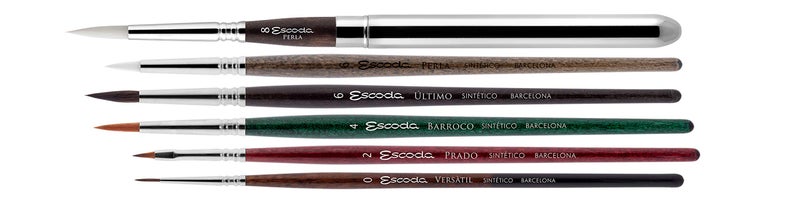 Escoda | Illustration and Comics Set with 6 Brushes | Size 0,2,4,6,6,8 | Synthetic | Kolinsky Synthetic + Tame + White Toray + Gold Toray + Tendo | Round Pointed + Bright + Round Pointed Short Length - Image 3