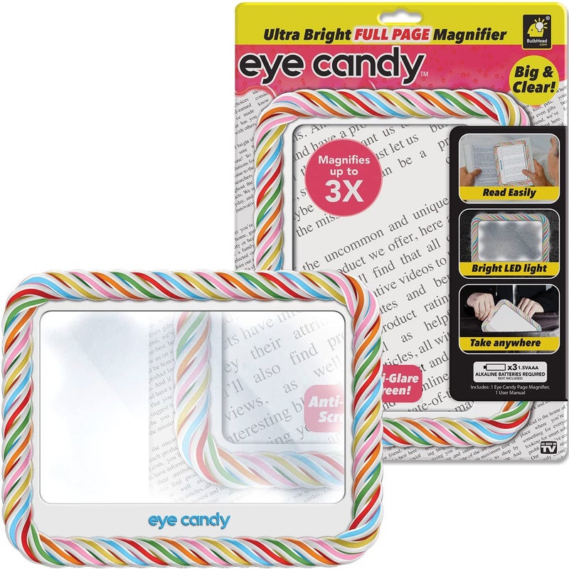 Eye Candy Ultra Bright Full Page Magnifier and Book Light As Seen On TV Anti Glare Reading Light Makes Pages 3X Bigger with Dimmable Brightness