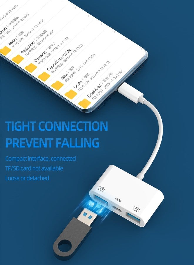 محول USB-C إلى منفذي USB-A (3 في 1) مع كابل شحن من النوع C، ومحول منفذ شحن Thunderbolt، ولوحة مفاتيح، وفأرة، وقارئ بطاقات USB، ومحول OTG، متوافق مع أجهزة سامسونج، وإل جي، وجوجل بيكسل، وماك بوك برو. - Image 2