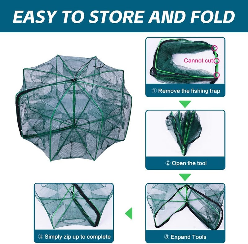 SUSOO Foldable Fishing Net with 10 Holes - 360° Collapsible Bait Trap for Crayfish, Shrimp, Crab, Lobster, and Minnow - Image 4