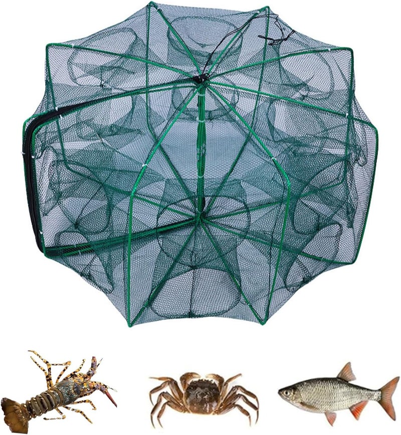 SUSOO Foldable Fishing Net with 10 Holes - 360° Collapsible Bait Trap for Crayfish, Shrimp, Crab, Lobster, and Minnow - Image 1
