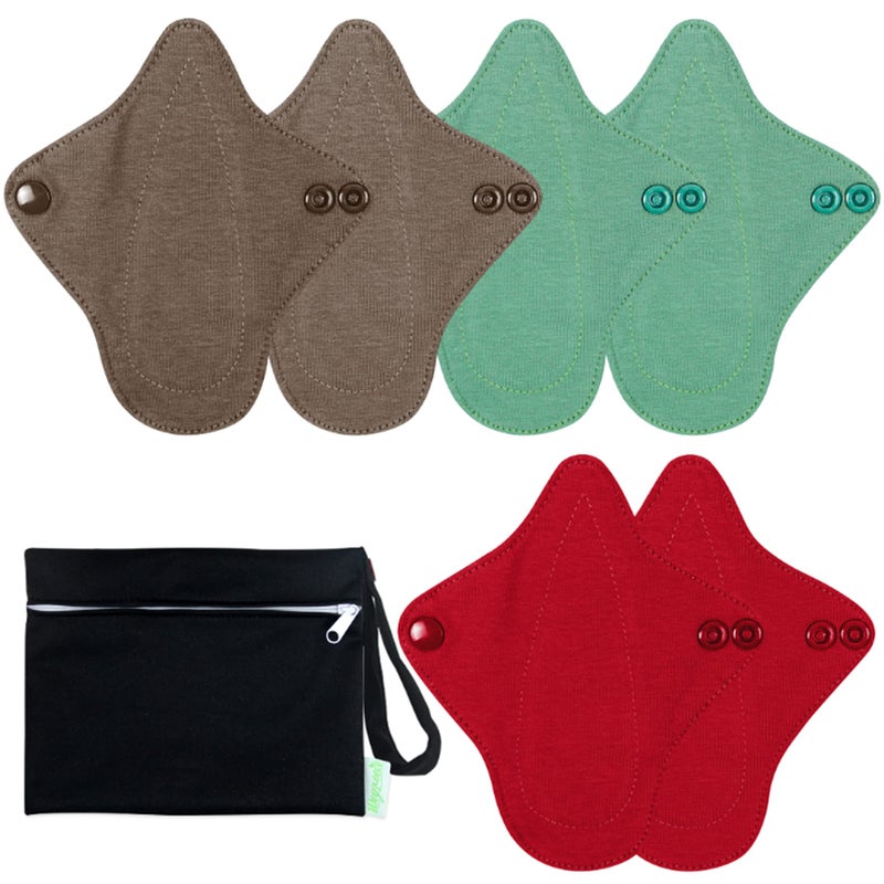 wegreeco 6 Pc Reusable Menstrual Pads Ultra Thin Pantiliners for Thongs Cloth Pads Panty Liners for Teens Women Nonslip Thong Pantiliners 1 Pc Wet Bag Aqua Burgundy Coffee XS