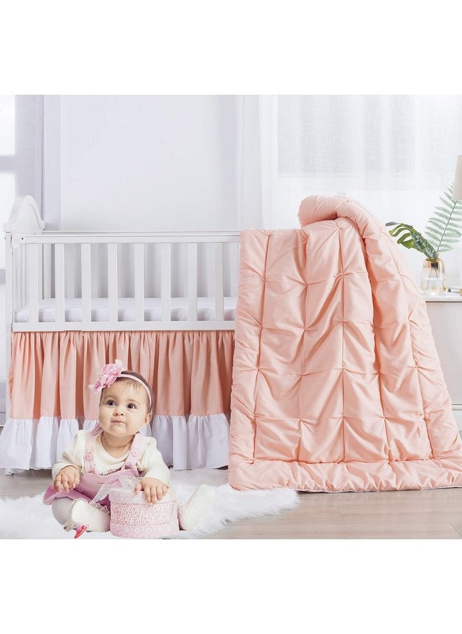 Brandream Brandream Girls Crib Bedding Pink Nursery Bedding Princess Pintuck 3 Piece Baby Comforter Set, Jade Pink  - Image 1